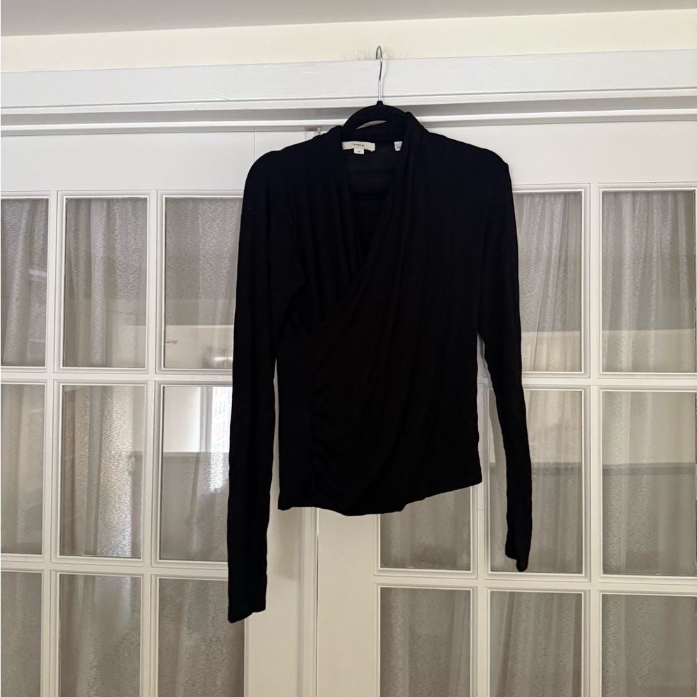 Vince Black Wrap-Style Long Sleeve Top